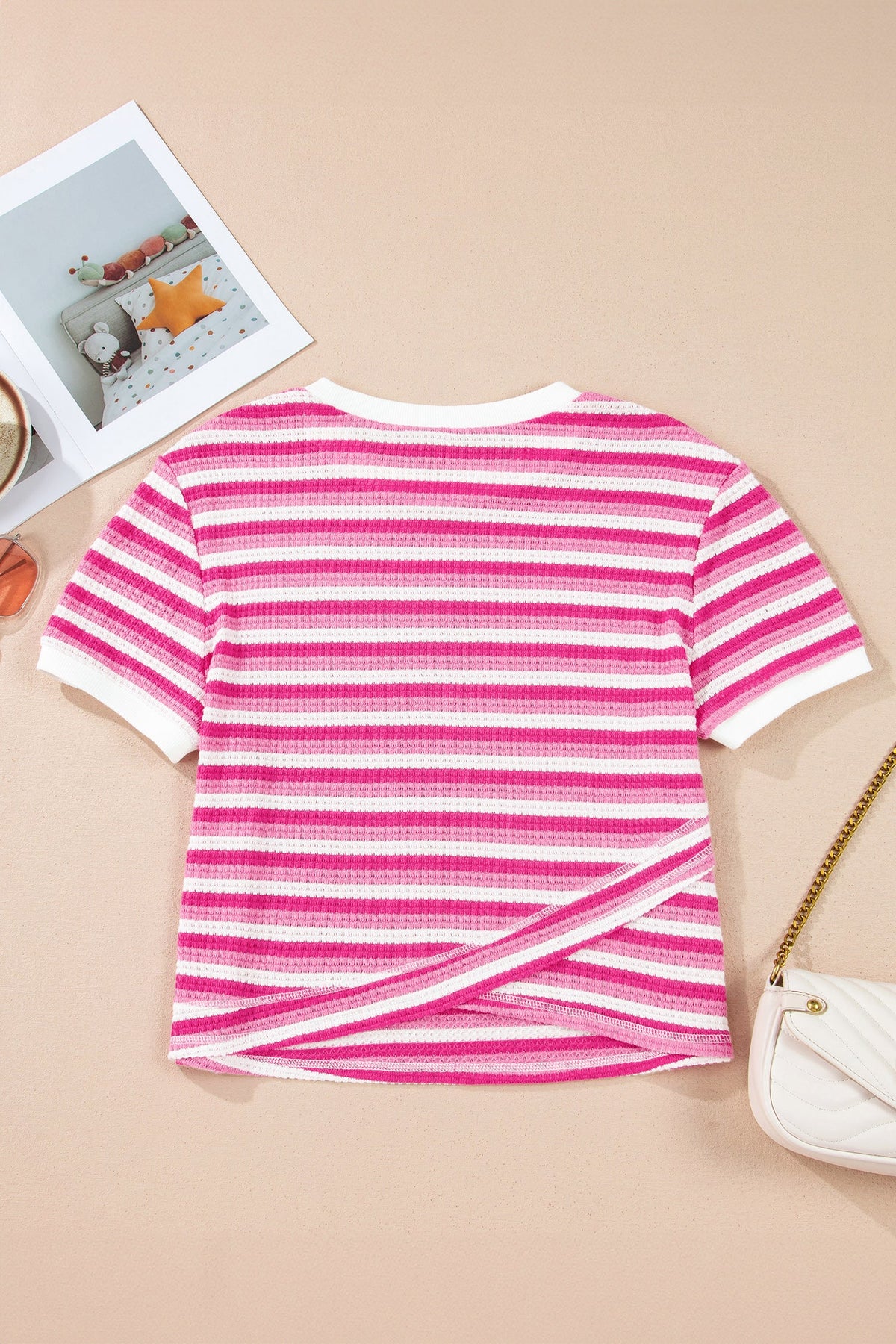 Stripe Textured Knit Short Sleeve Tee