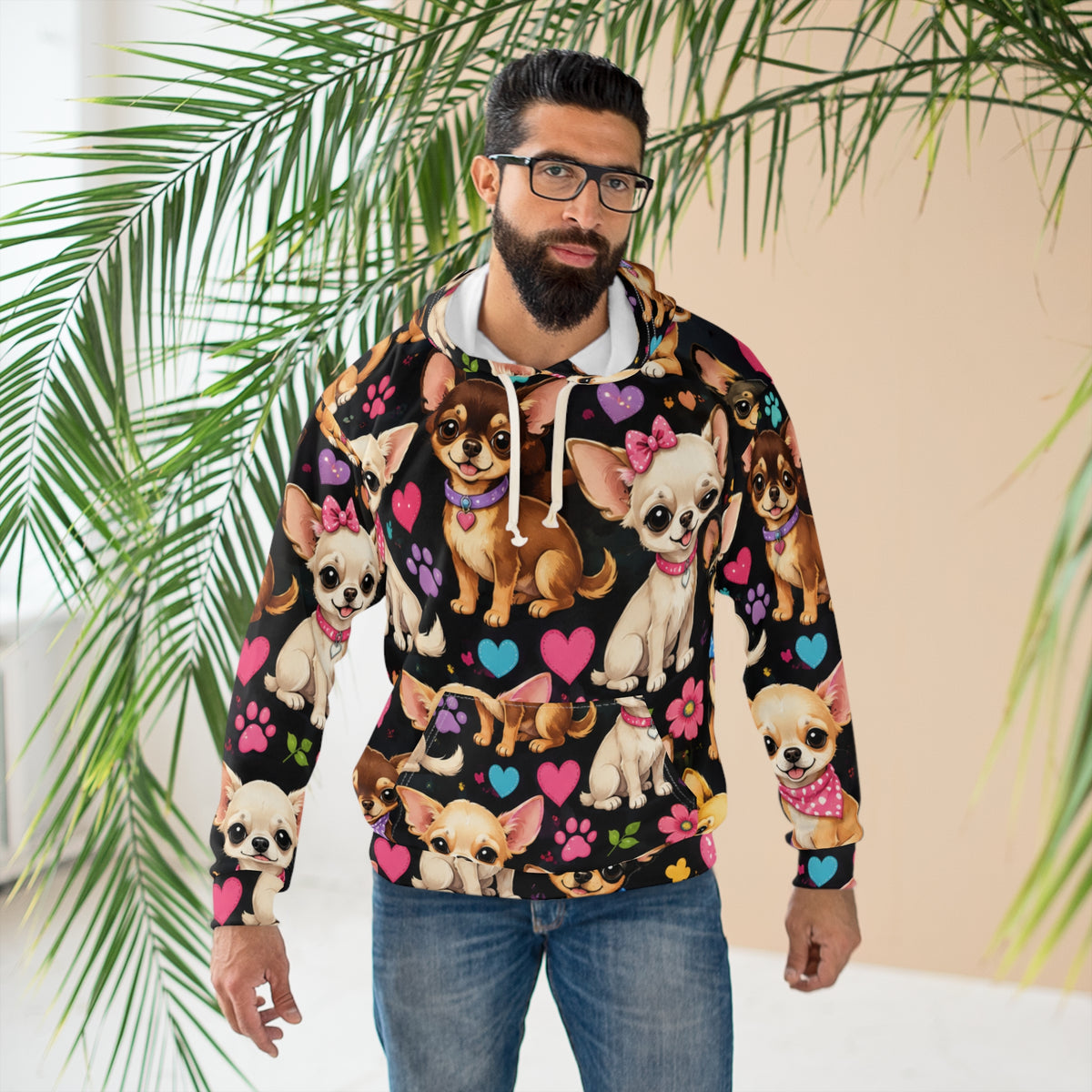 Chihuahua Pattern Hoodie | Cute Chihuahuas, Hearts & Paw Prints