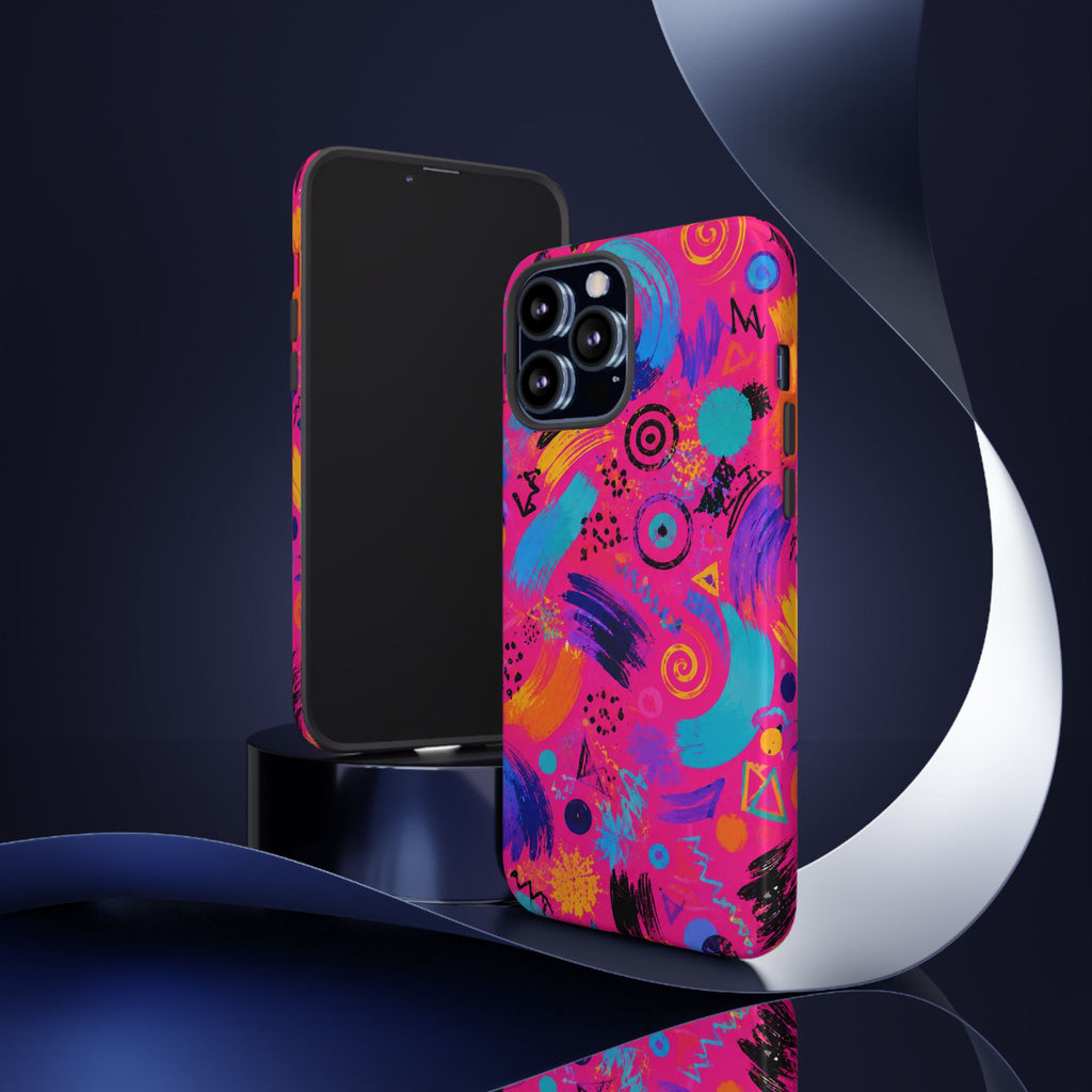 Neon Retro Abstract Tough Phone Case — 80s Brushstroke Pattern