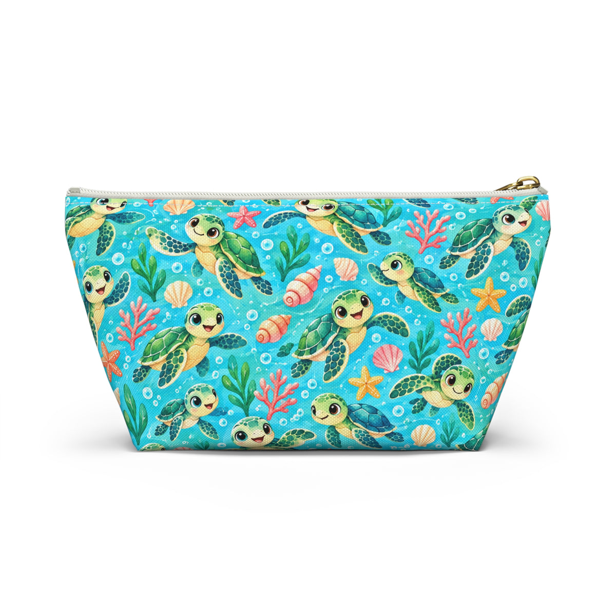 Sea Turtle Cosmetic Pouch — Cute Ocean Accessory Bag with T‑Bottom