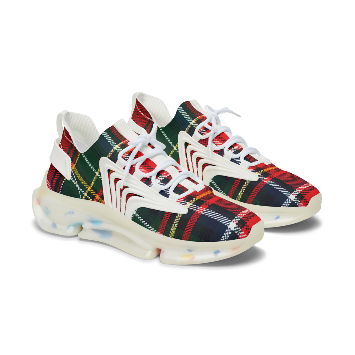 Plaid Mesh Sneakers — Women's Red & Green Tartan Athletic Shoes