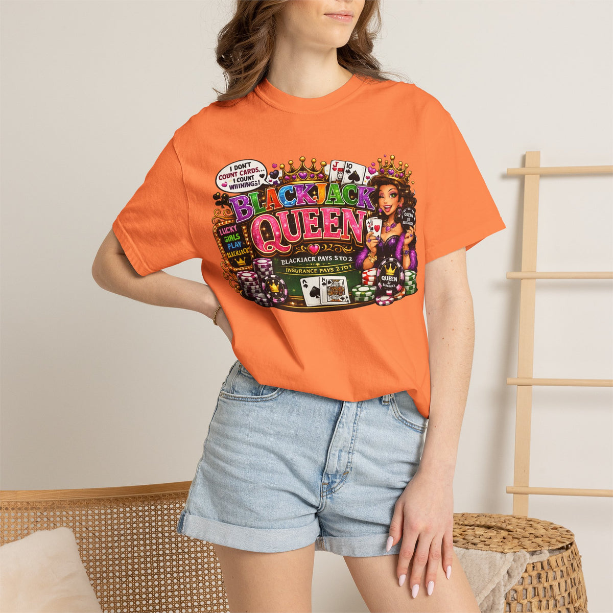 Blackjack Queen T-shirt | Casino Card Dealer Illustration