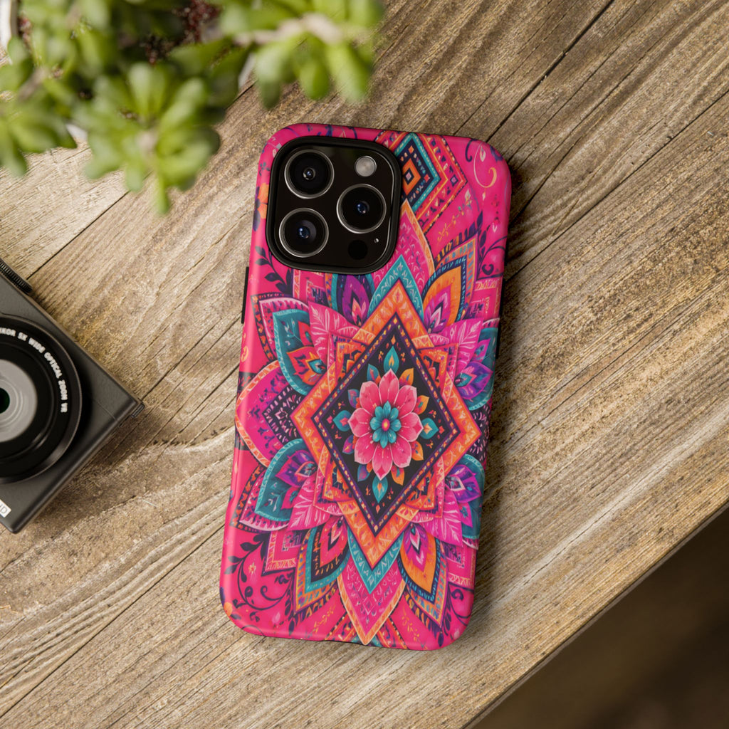 Floral Mandala Tough Phone Case — Pink Boho Protective Cover