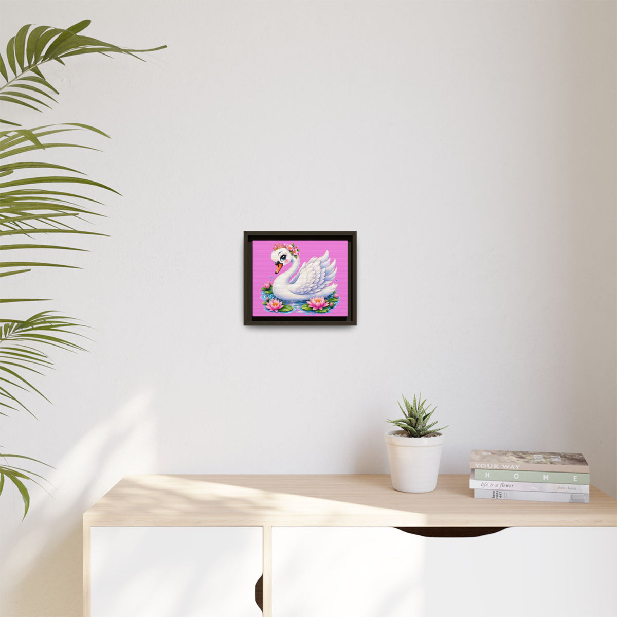Swan with Water Lilies Matte Canvas