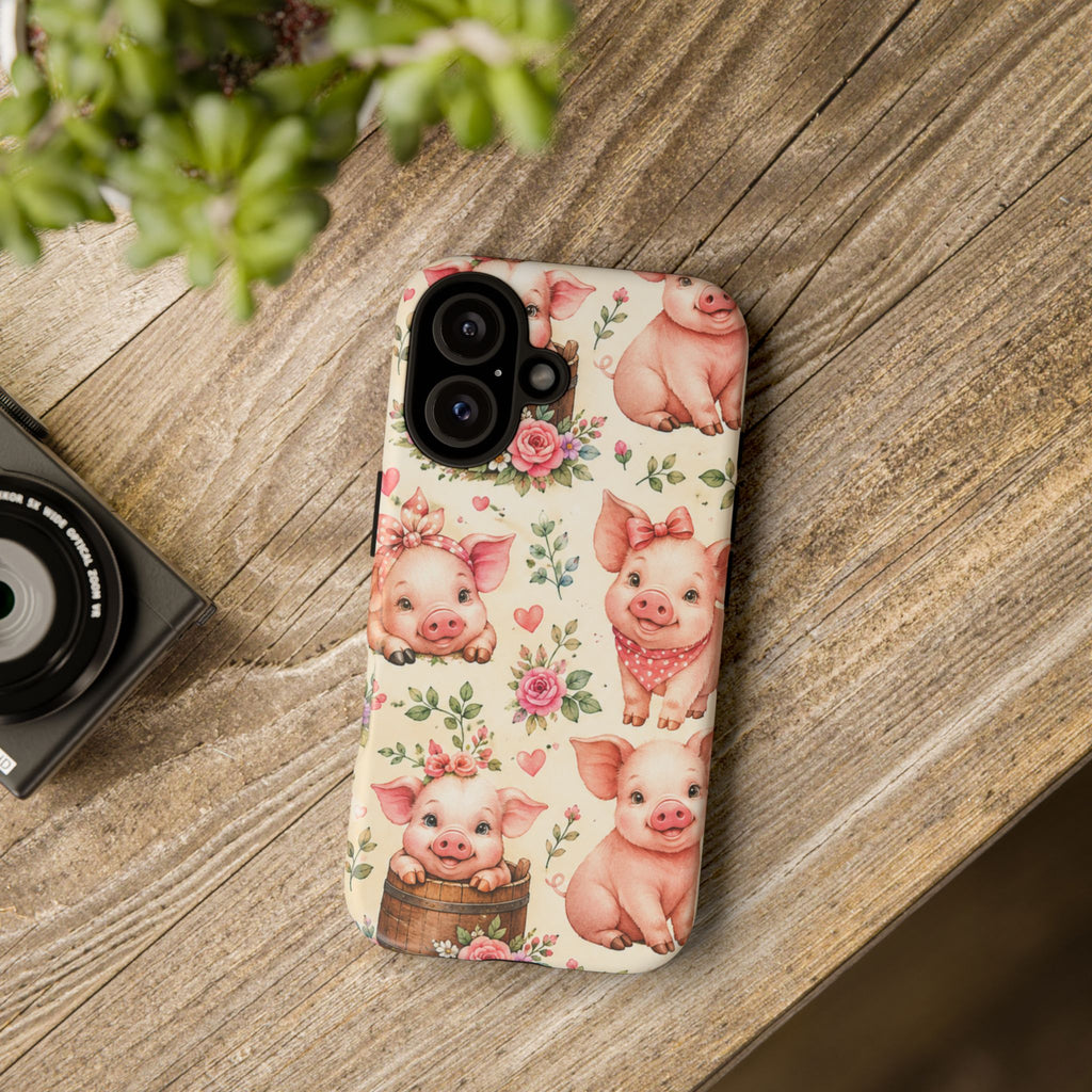 Cute Pink Piglet Phone Case — Vintage Floral Farm Animal iPhone Cover