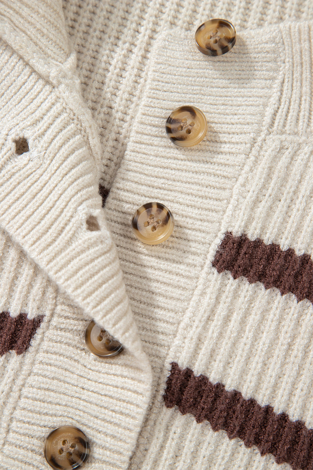 Stripe Ribbed Slouchy Drop Shoulder Henley Sweater