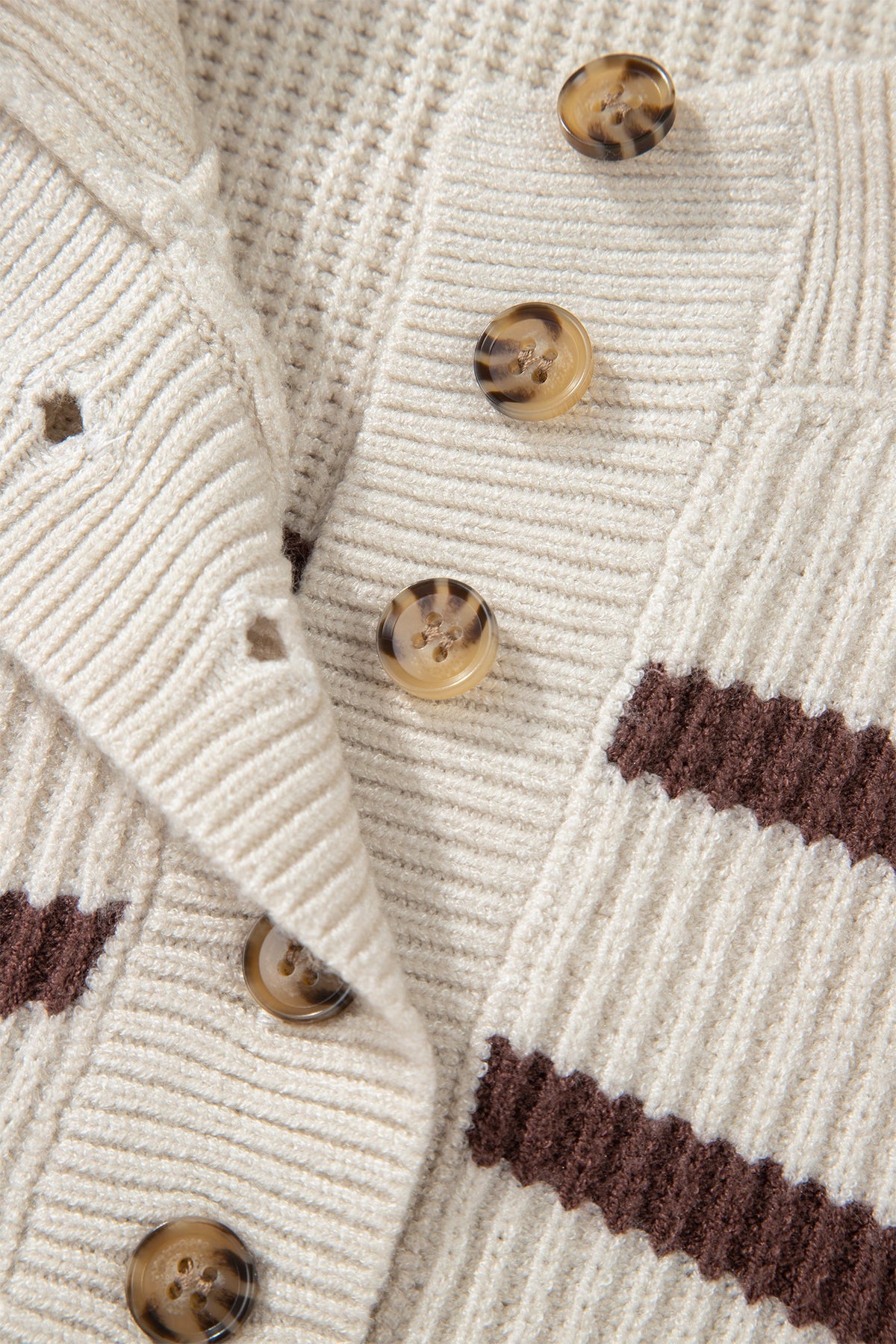 Stripe Ribbed Slouchy Drop Shoulder Henley Sweater