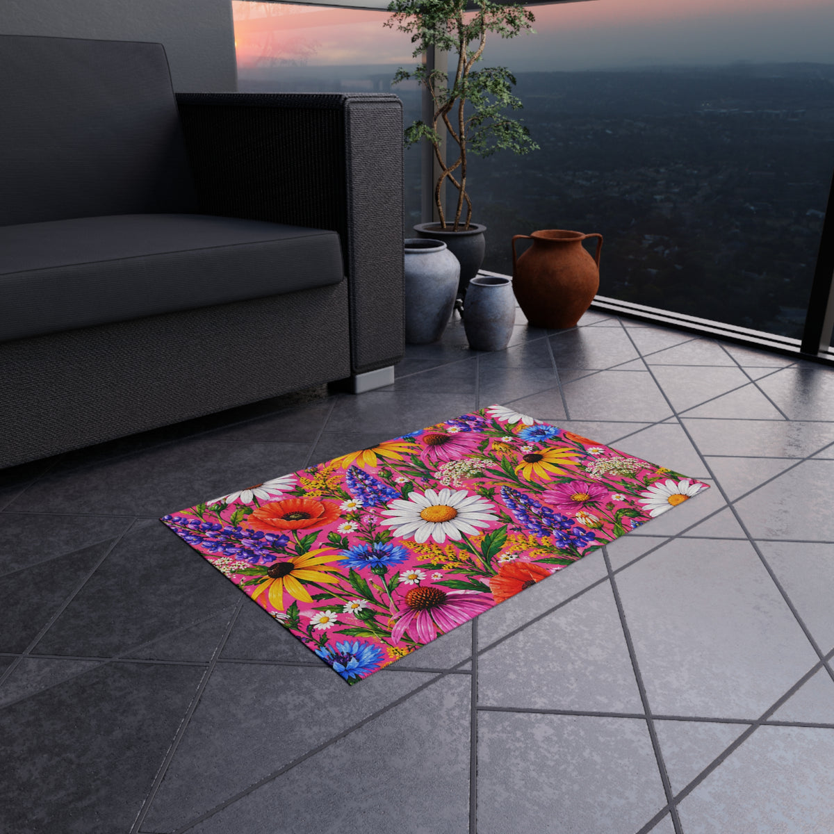 Wildflower Garden Outdoor Rug — Bright Floral Doormat for Patio & Porch