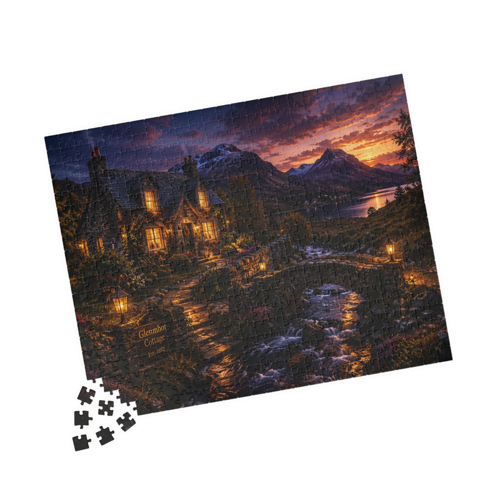 Twilight Lakeside Cottage Puzzle — Scenic 110/252/520/1014-Piece Jigsaw