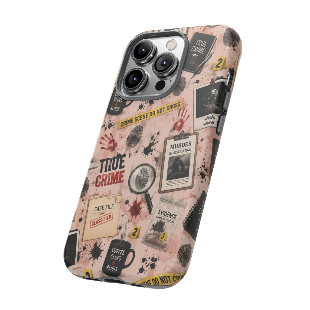 True Crime Pattern Phone Case – Detective Evidence, Crime Scene Tape & 'True Crime' Design