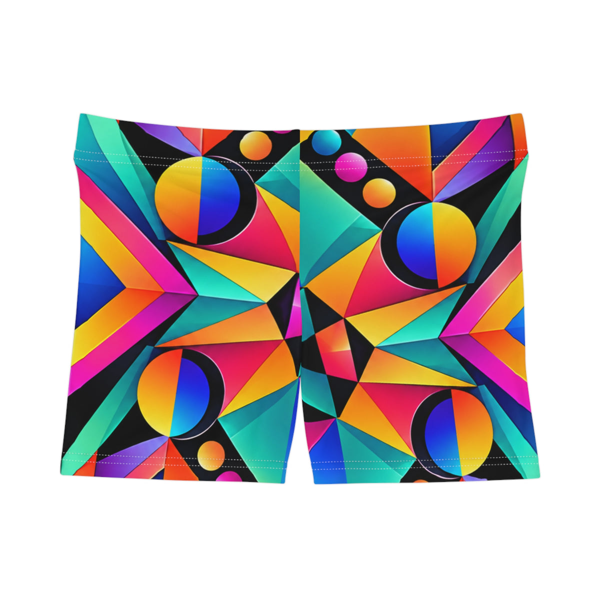 Neon Geometric Women's Shorts — Bright Abstract AOP Swim/Active Shorts