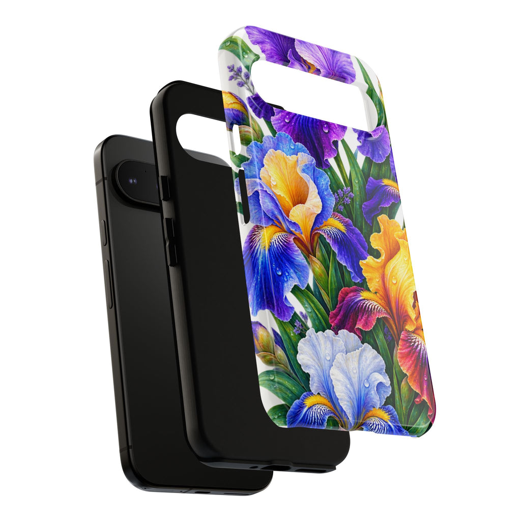 Floral Iris Tough Phone Case — Colorful Watercolor Iris Protective Cover