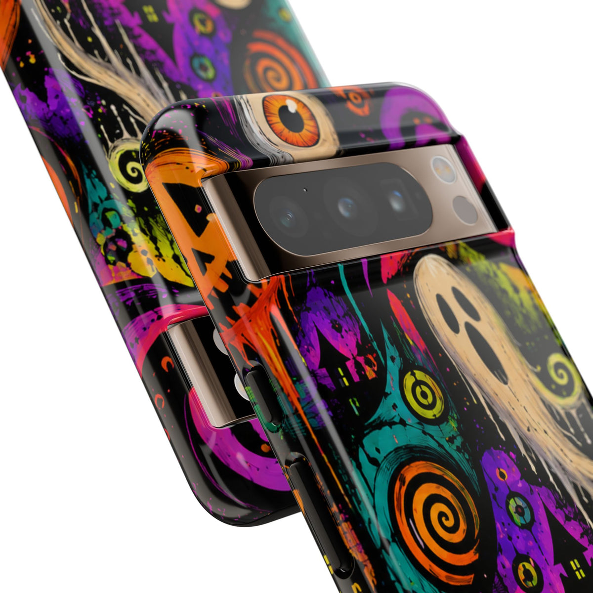 Halloween Ghost Phone Case — Colorful Spooky Skull & Haunted House Tough Case