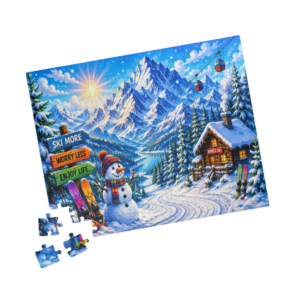 Snowy Mountain Ski Resort Puzzle 520-piece | Winter Scene Jigsaw