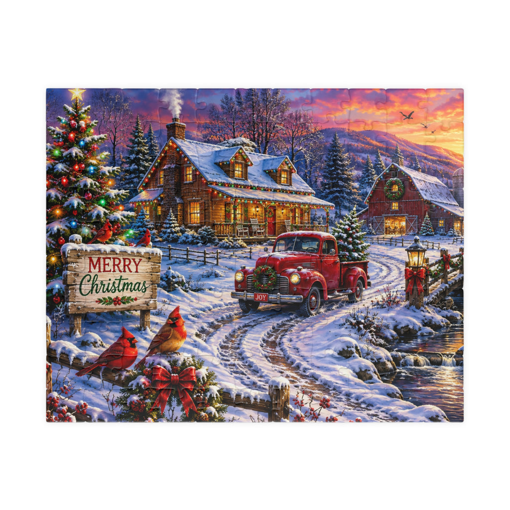 Christmas Cabin Snow Scene Puzzle — Festive Holiday Jigsaw (110/252/520/1014 pcs)