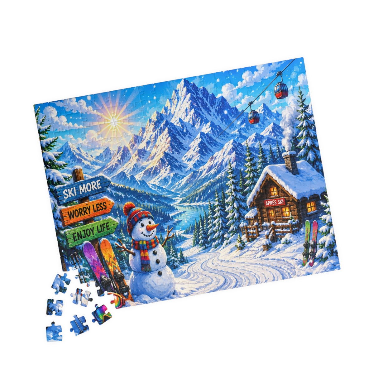 Snowy Mountain Ski Resort Puzzle 520-piece | Winter Scene Jigsaw