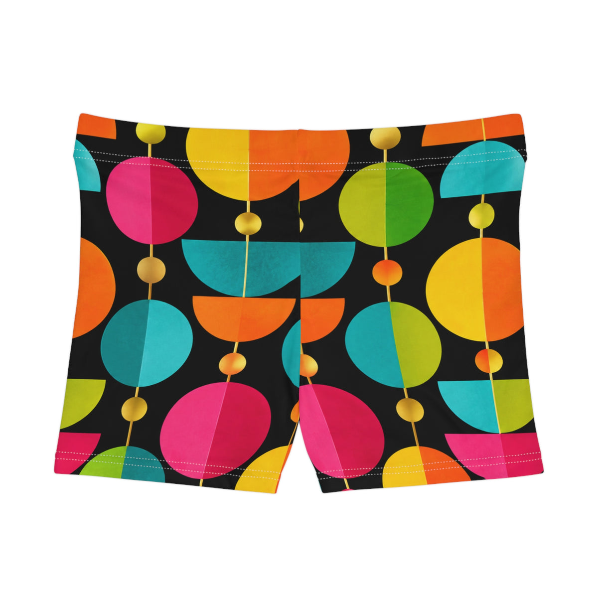 Retro Geometric Women's Shorts — Colorful Mid-Century Circle Print