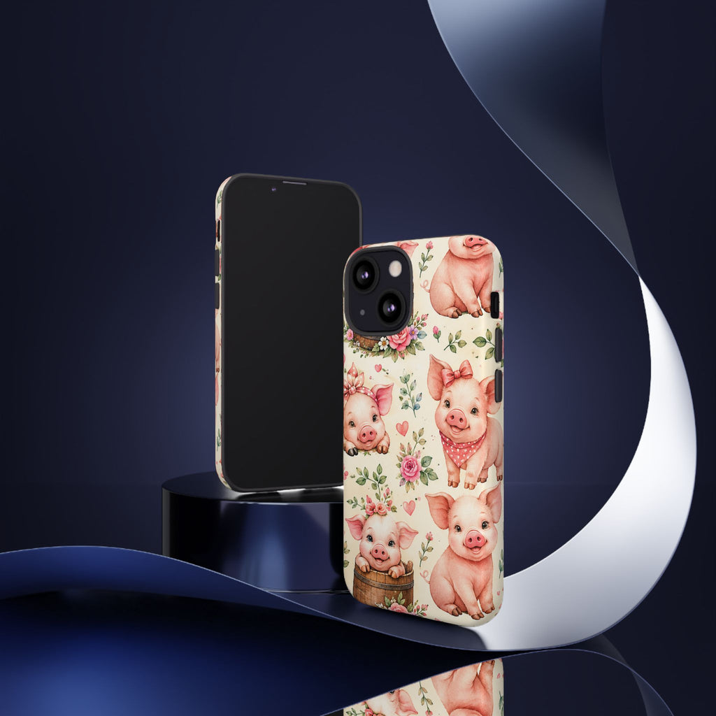 Cute Pink Piglet Phone Case — Vintage Floral Farm Animal iPhone Cover