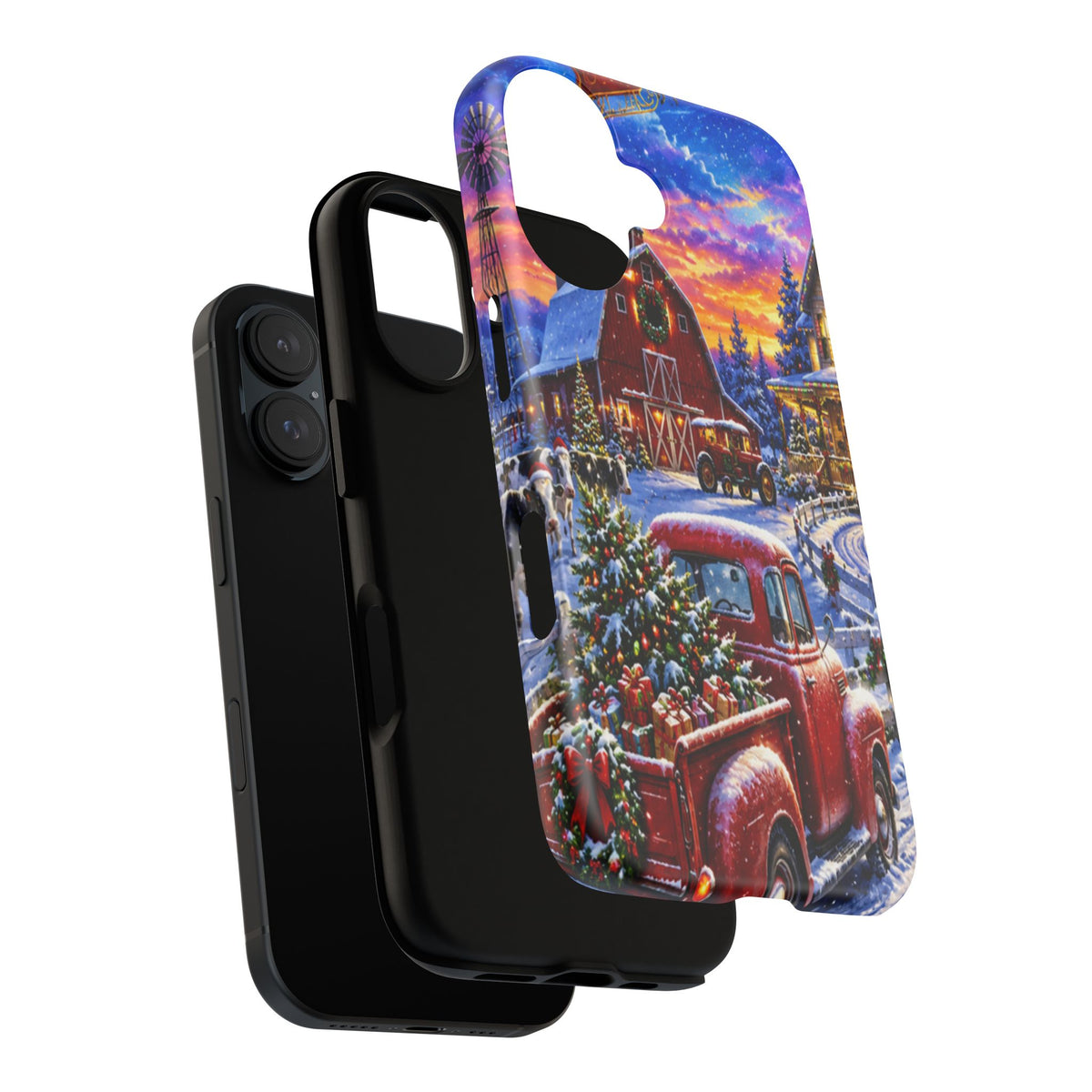 Christmas Farm Phone Case — Vintage Red Truck in Snowy Holiday Scene