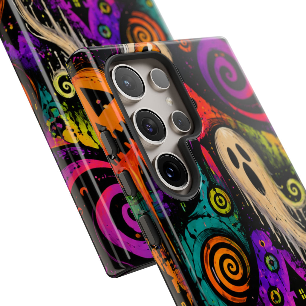 Halloween Ghost Phone Case — Colorful Spooky Skull & Haunted House Tough Case