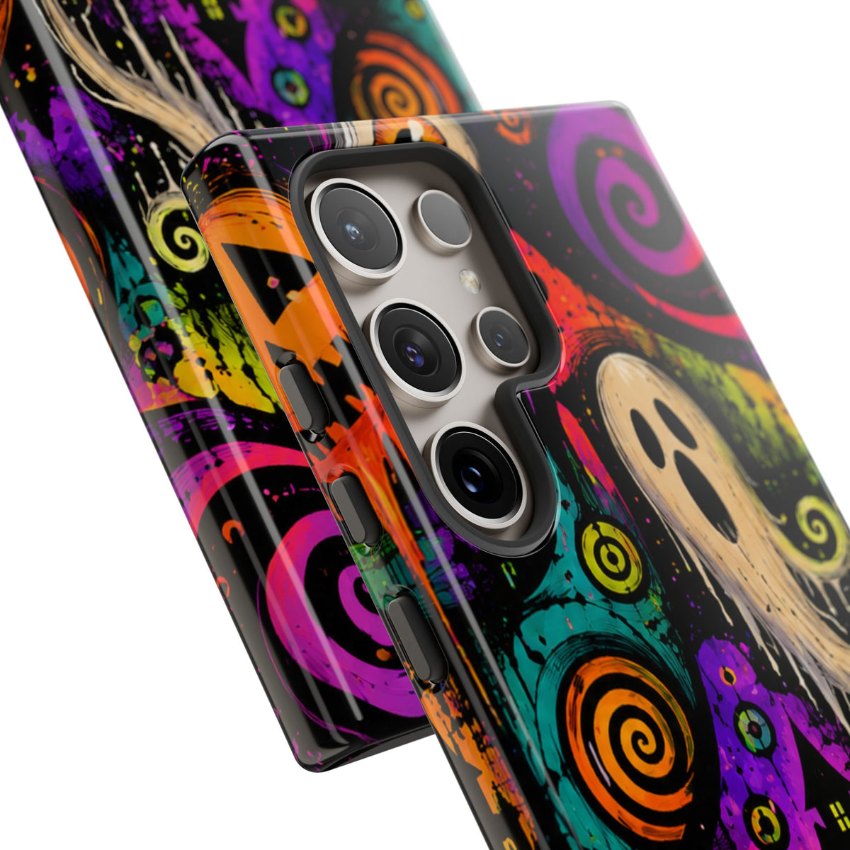 Halloween Ghost Phone Case — Colorful Spooky Skull & Haunted House Tough Case