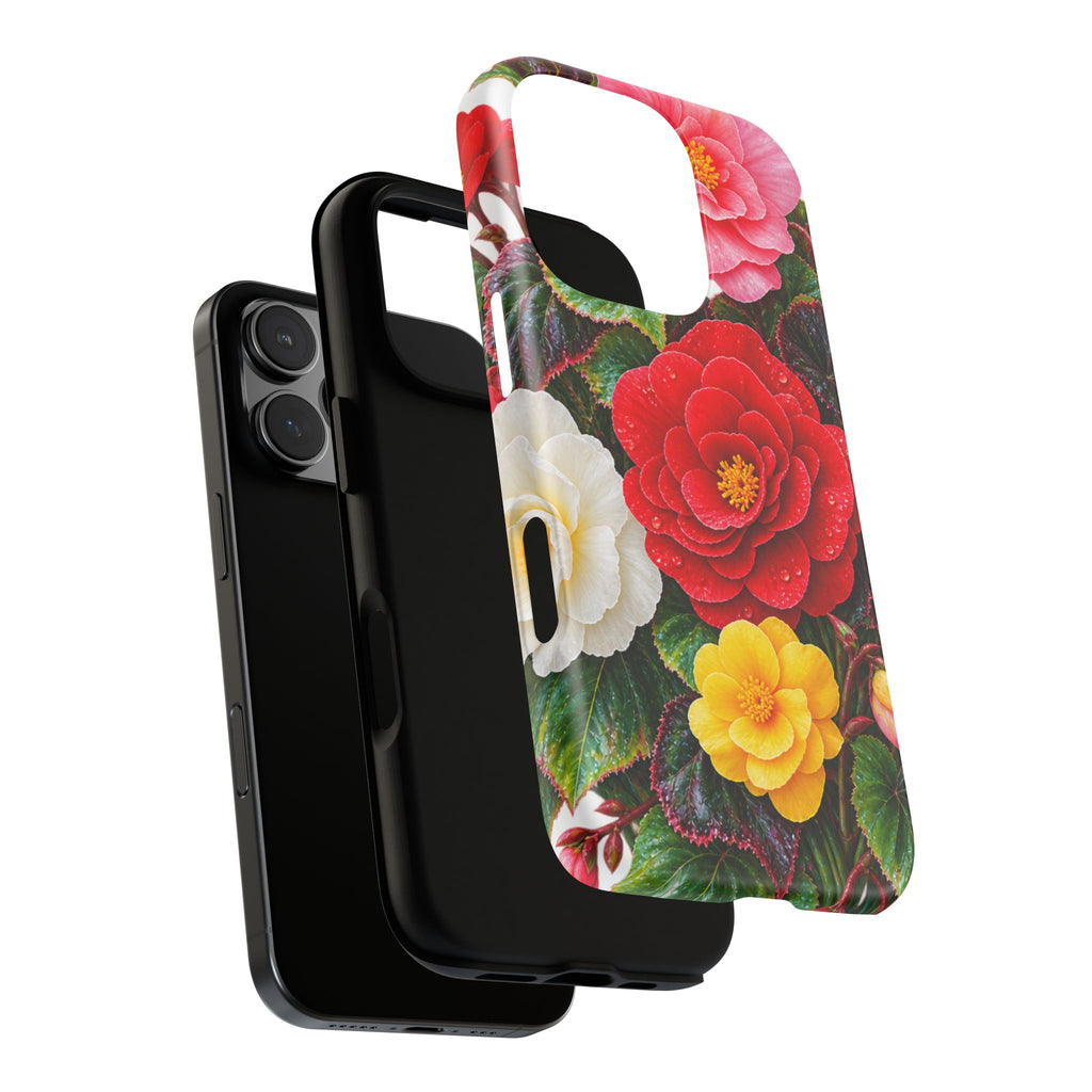 Floral Begonia Phone Case — Vibrant Red, Pink & Yellow Blossom Protective Cover