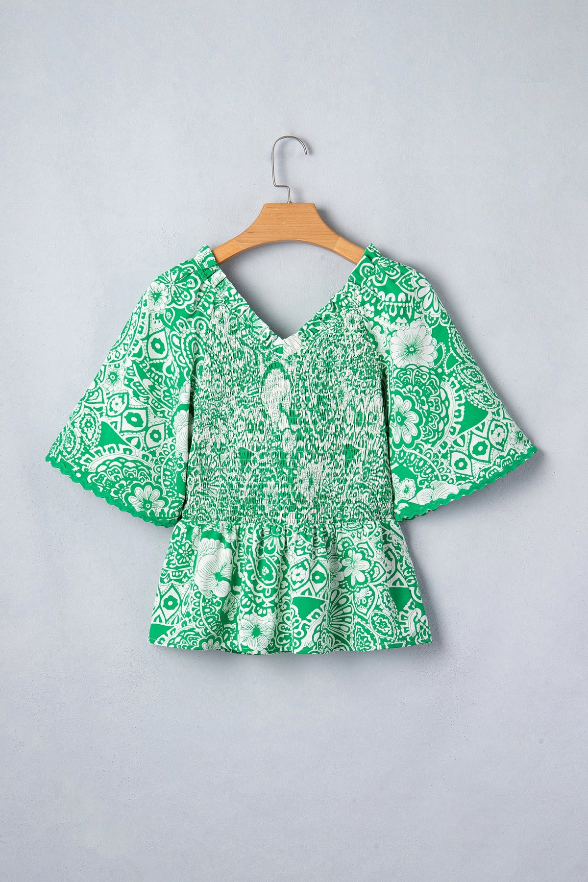 Floral Flirty Smocked V-Neck Blouse