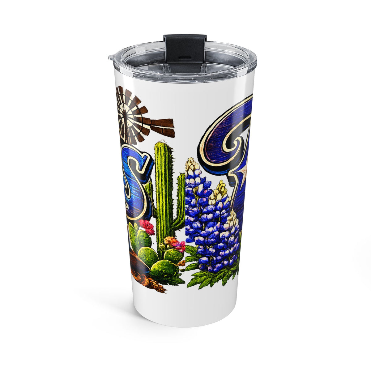 Texas Western Scene Tumbler 20oz | Cowboy, Bluebonnets, Cactus