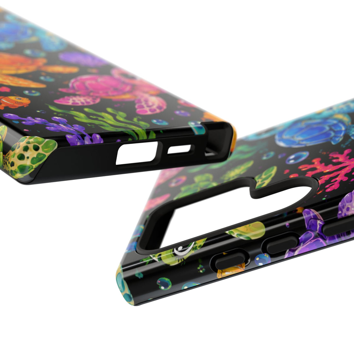 Phone Case — Colorful Cute Sea Turtles on Black (Protective Smartphone Cover)