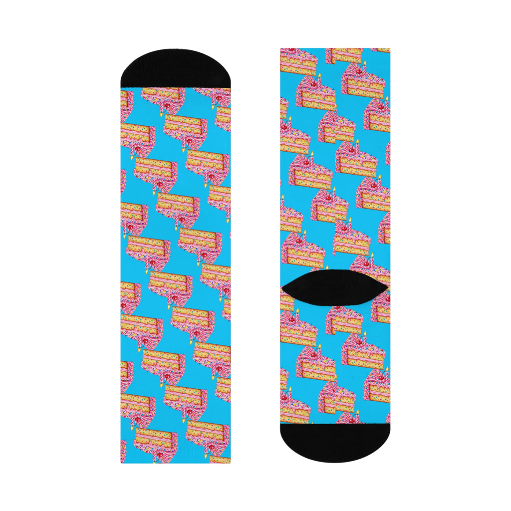 Birthday Cake Crew Socks — Colorful Party Slice Pattern Cushioned Socks