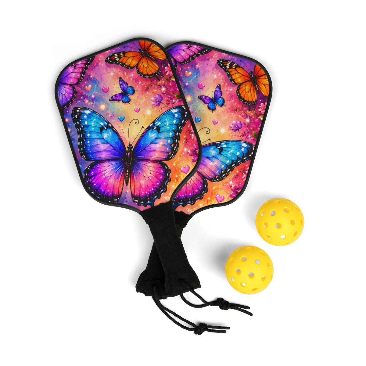Butterfly Pickleball Paddles & Balls Set — Colorful Butterfly Design Pickleball Kit