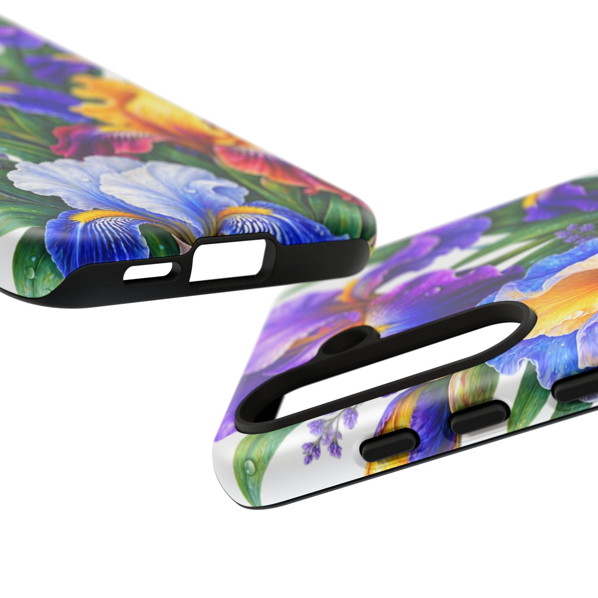 Floral Iris Tough Phone Case — Colorful Watercolor Iris Protective Cover