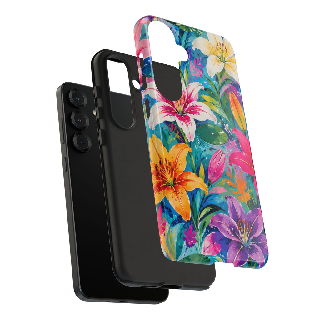 Floral Lily Tough Phone Case — Colorful Tropical Flower Protective Cover