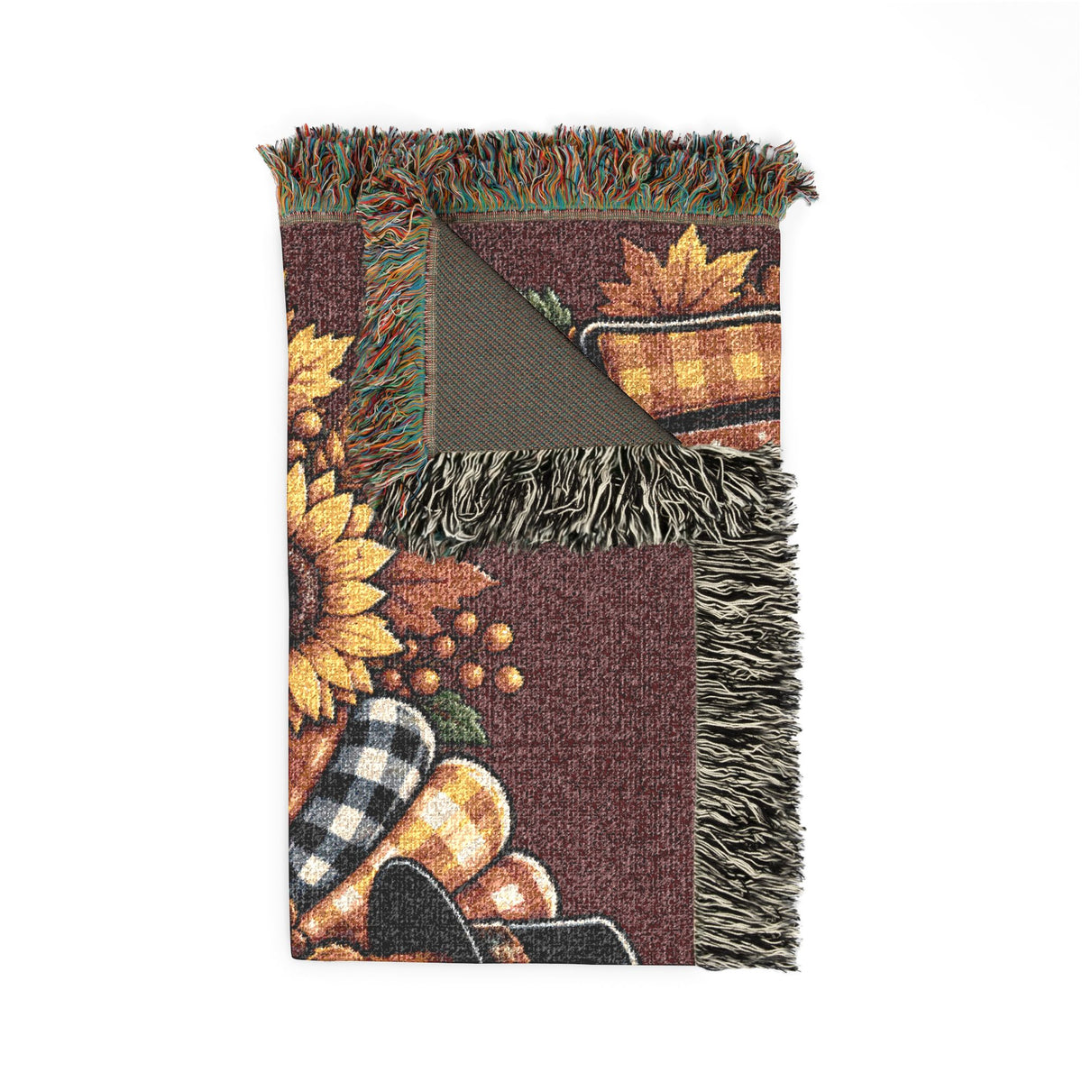 Thanksgiving Turkey Woven Blanket – Fall Harvest Throw with Pumpkins & Sunflowers