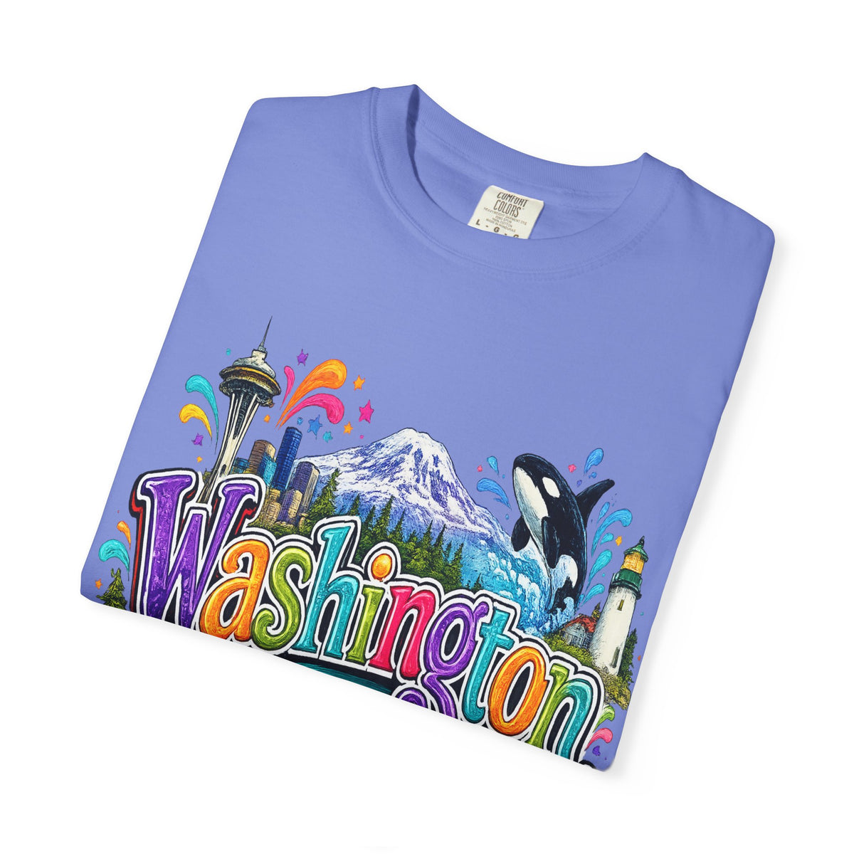 Washington State Scene T-shirt | Seattle Skyline, Orca, Apples
