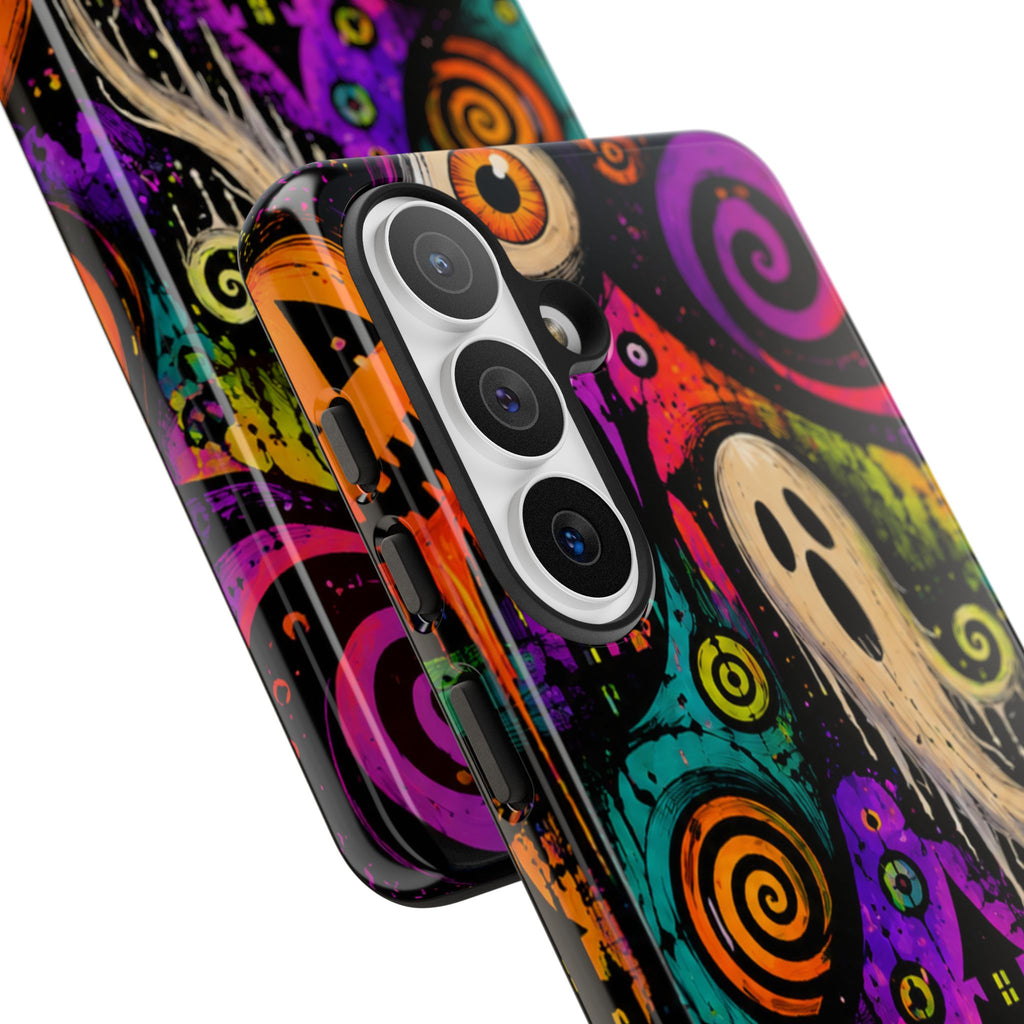 Halloween Ghost Phone Case — Colorful Spooky Skull & Haunted House Tough Case