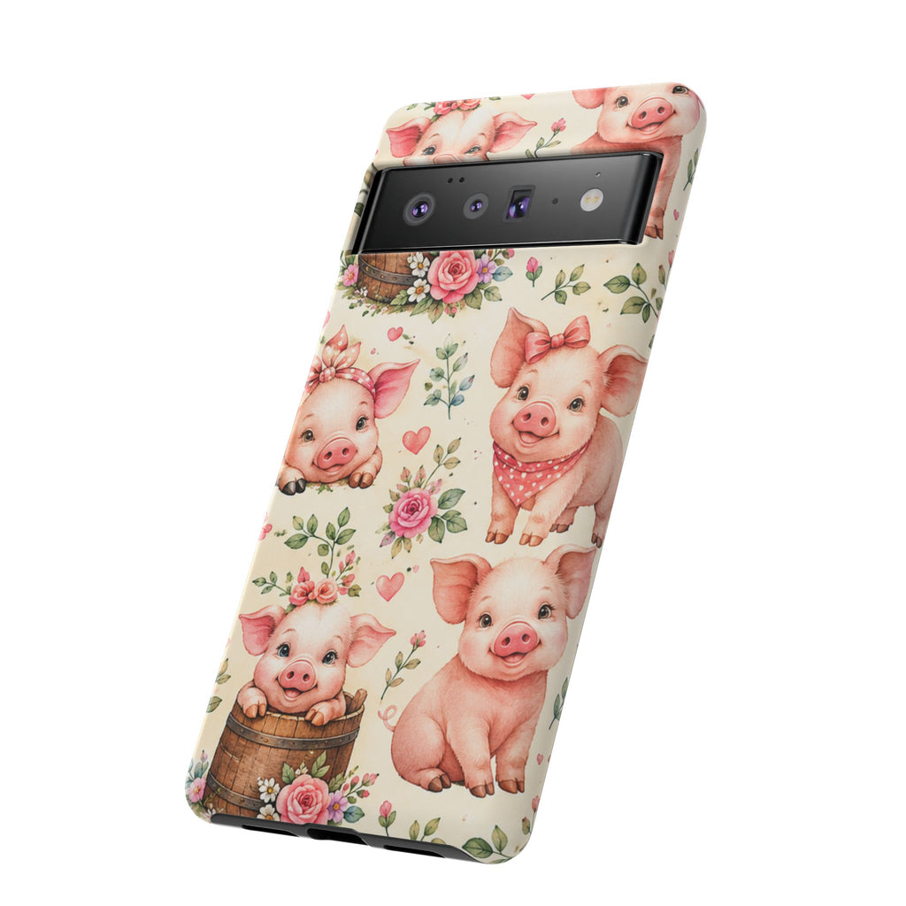 Cute Pink Piglet Phone Case — Vintage Floral Farm Animal iPhone Cover