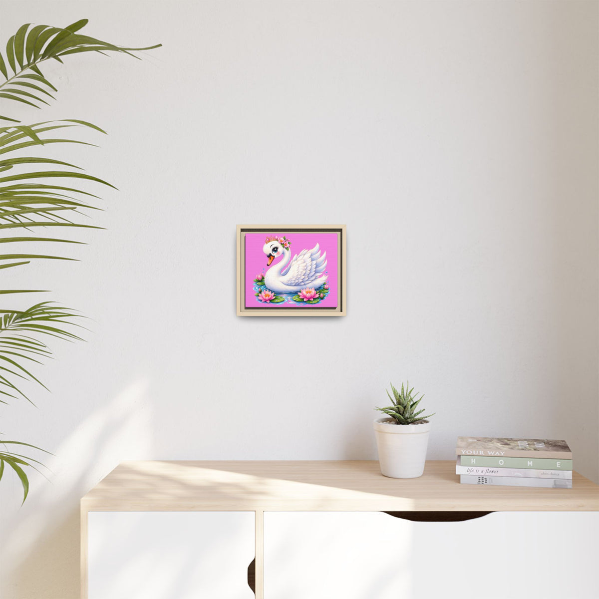 Swan with Water Lilies Matte Canvas