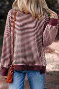 Stripe Ribbed Trim Drop Shoulder Top