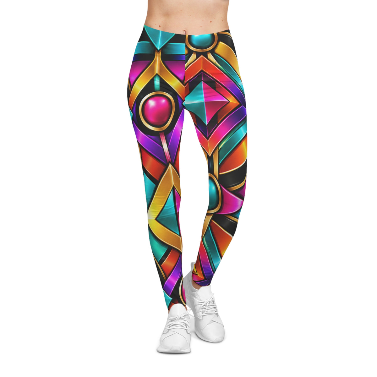 Vibrant Geometric Neon Pattern Leggings | Colorful Abstract Print