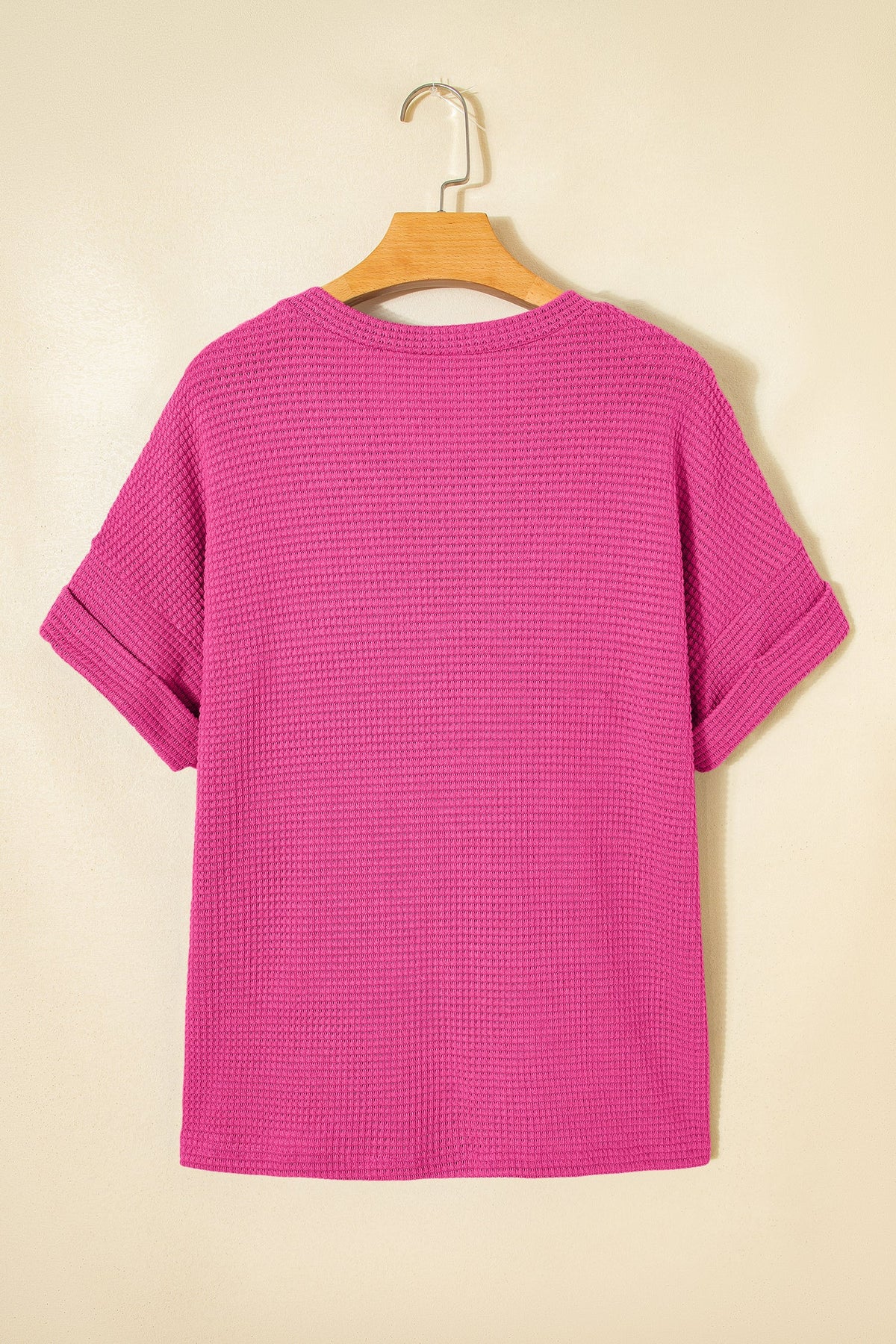 Solid Waffle Knit V-Neck Short Sleeve Top