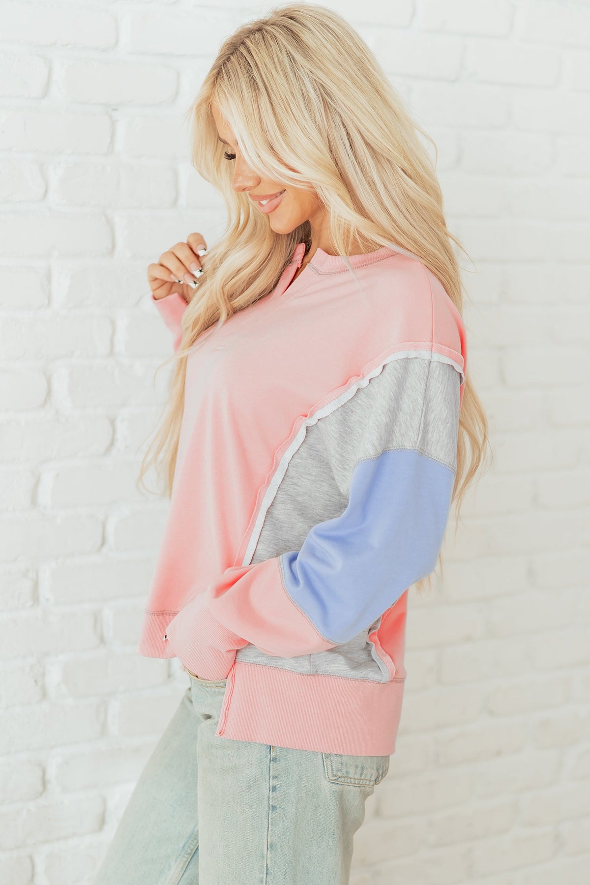 Colorblock Patchwork Reverse Seam Sweatshirt