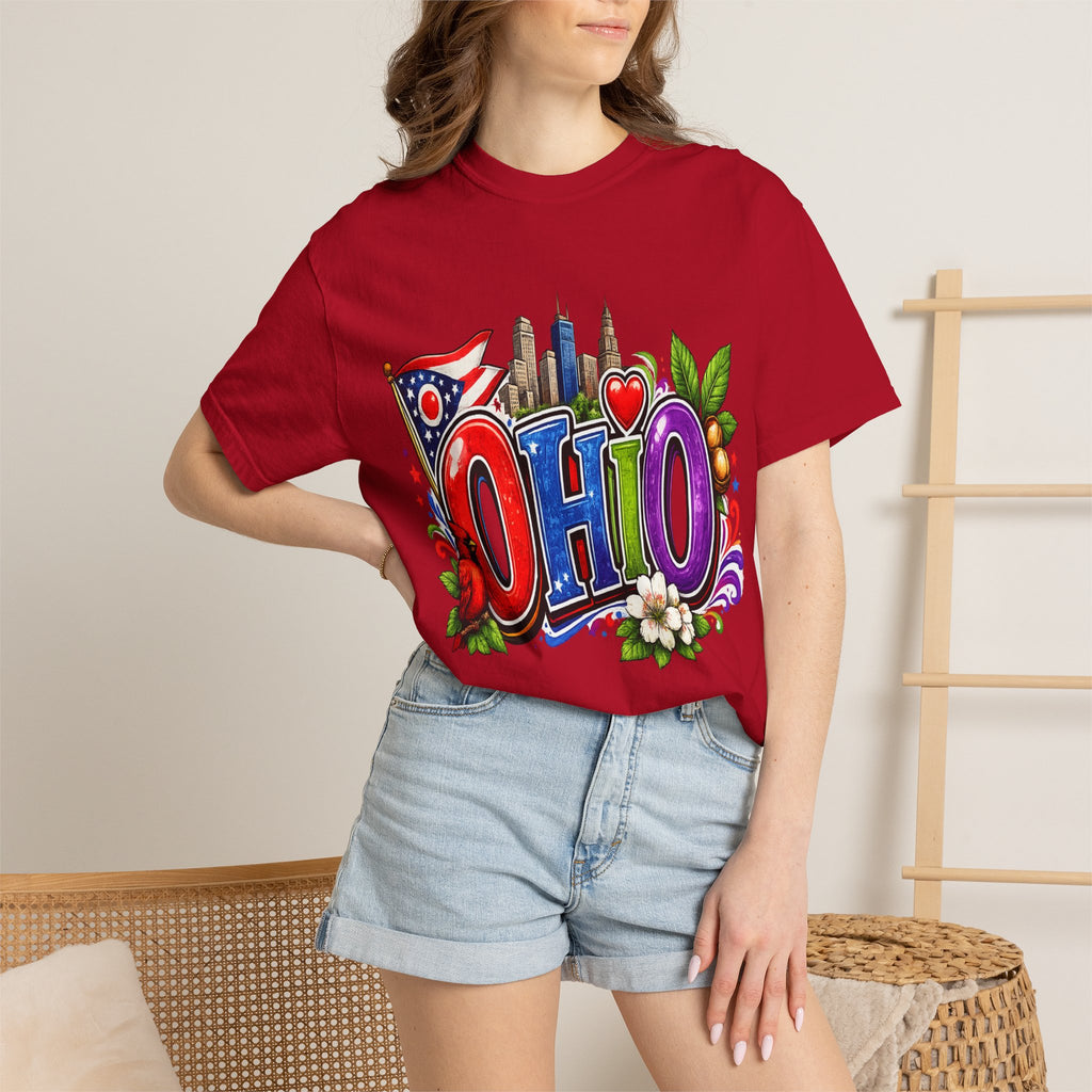 Ohio State Skyline Graphic T-shirt | State Flag Floral Design