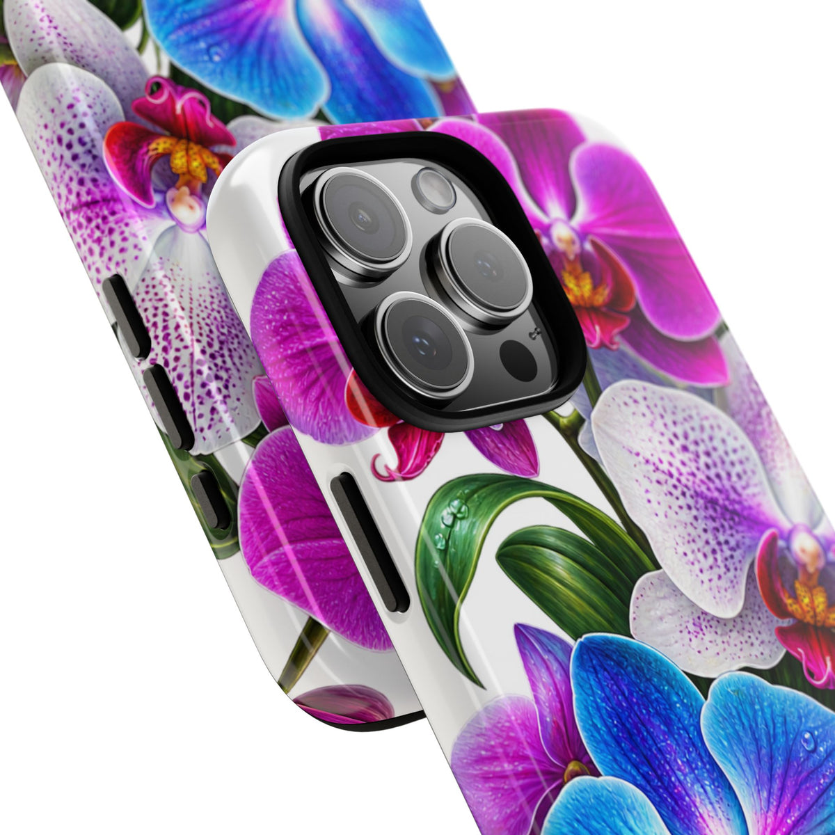 Orchid Floral Tough Phone Case – Vibrant Blue & Pink Orchid Protective Cover