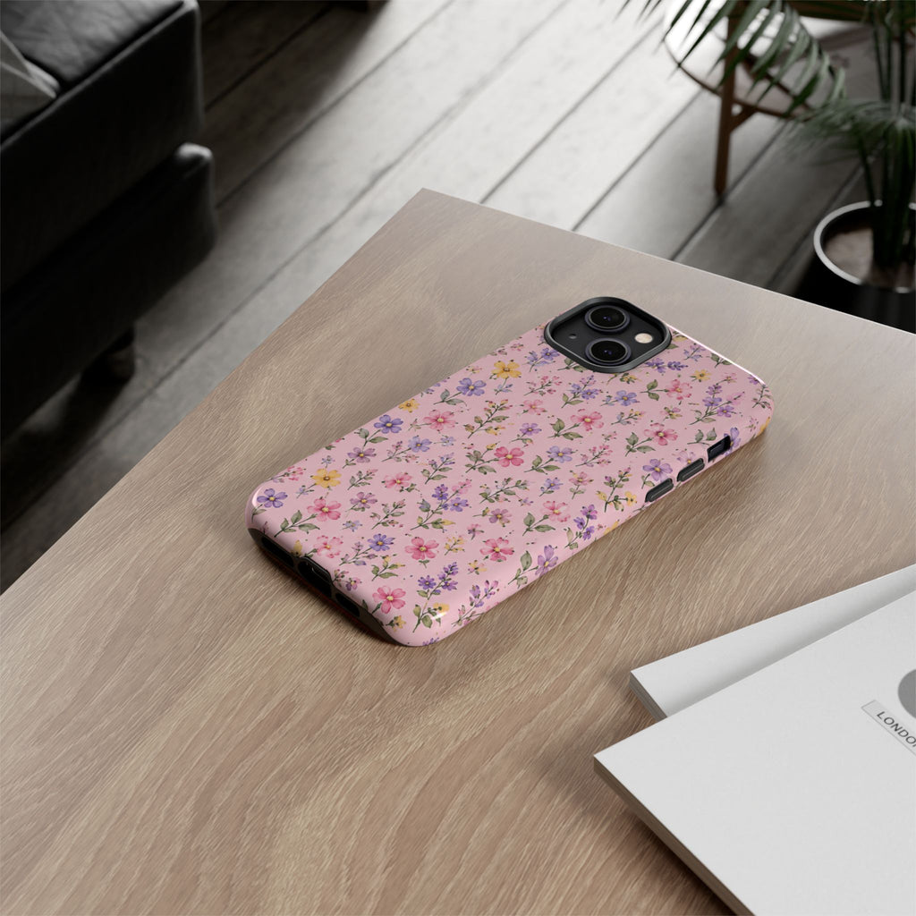 Floral Pink Tough Phone Case — Pastel Wildflower Protective Case