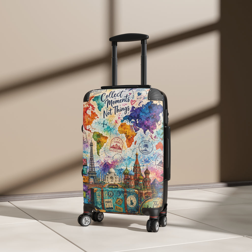 Collect Moments Not Things Suitcase – Colorful World Map Travel Luggage