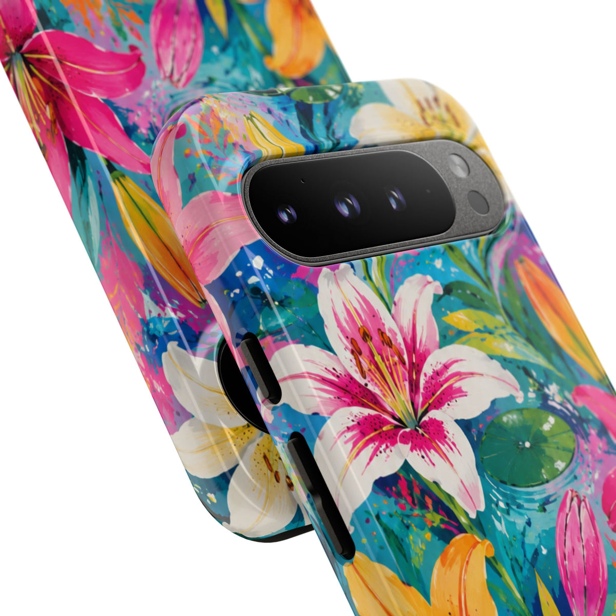 Floral Lily Tough Phone Case — Colorful Tropical Flower Protective Cover