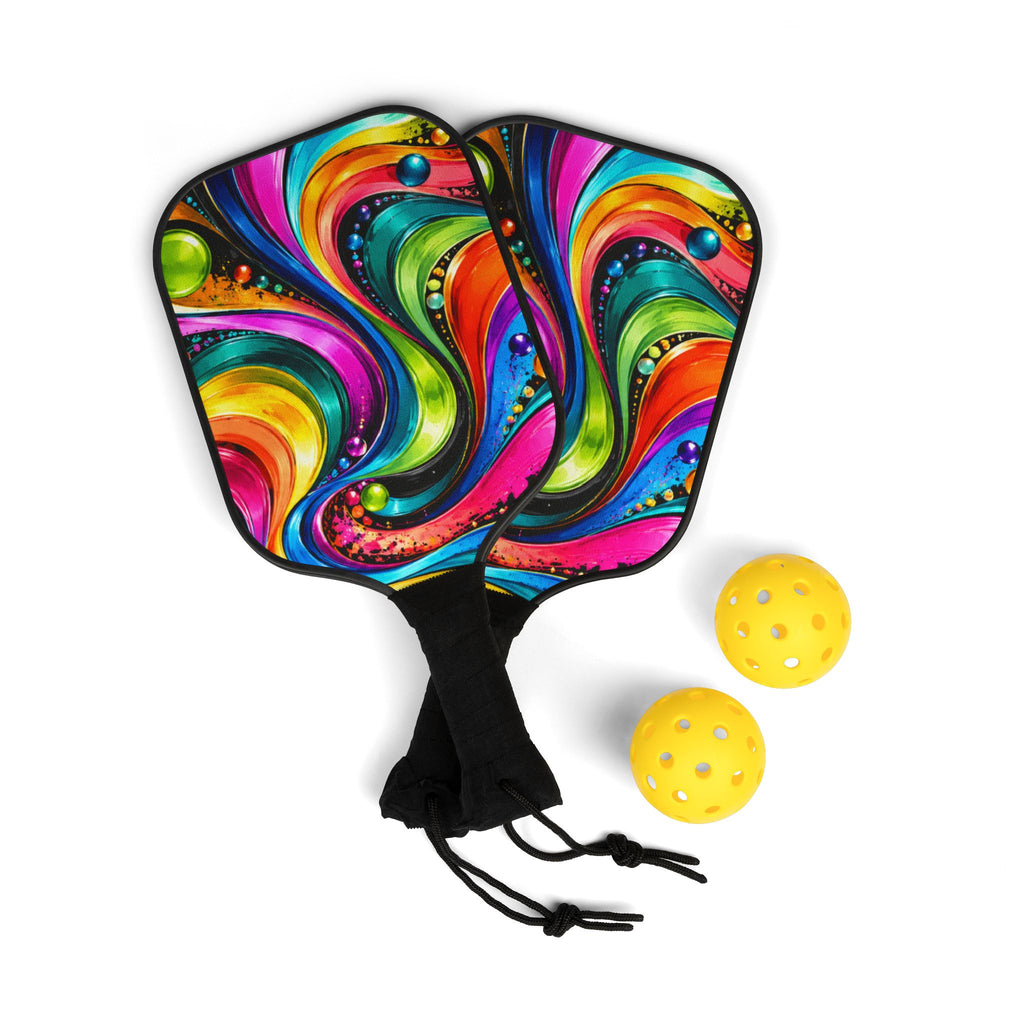 Pickleball Paddles Set – Colorful Swirl Design Kit with 2 Paddles & Balls