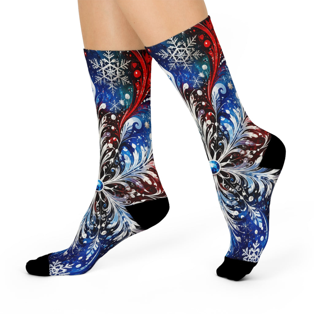 Snowflake Floral Crew Socks — Winter Holiday Cushion Socks