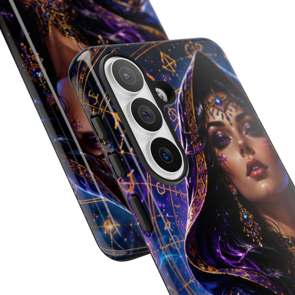 Phone Case — Mystical Sorceress Art Protective Tough Case (Astrology, Purple Hooded Witch)